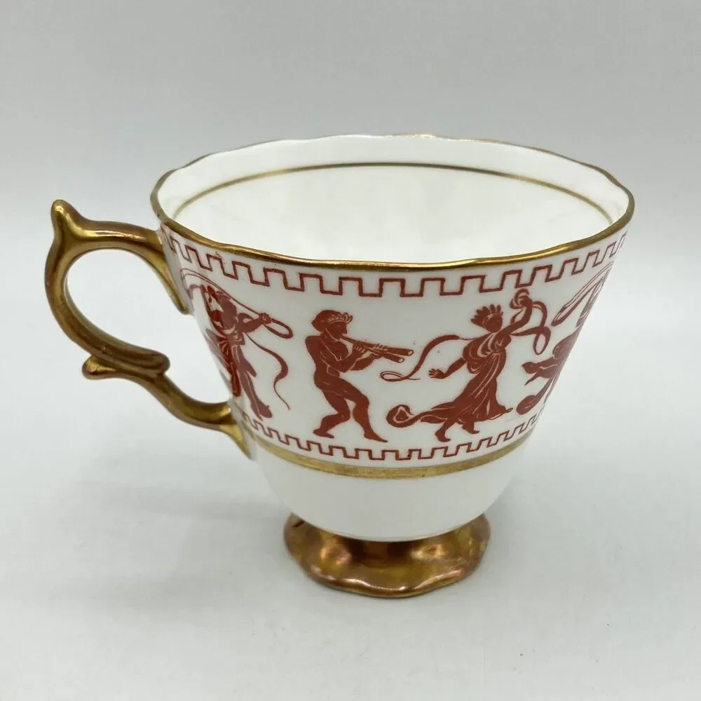 Vintage Taylor & Kent Bone China Tea Cup & Saucer Greek Figures Red Gold England